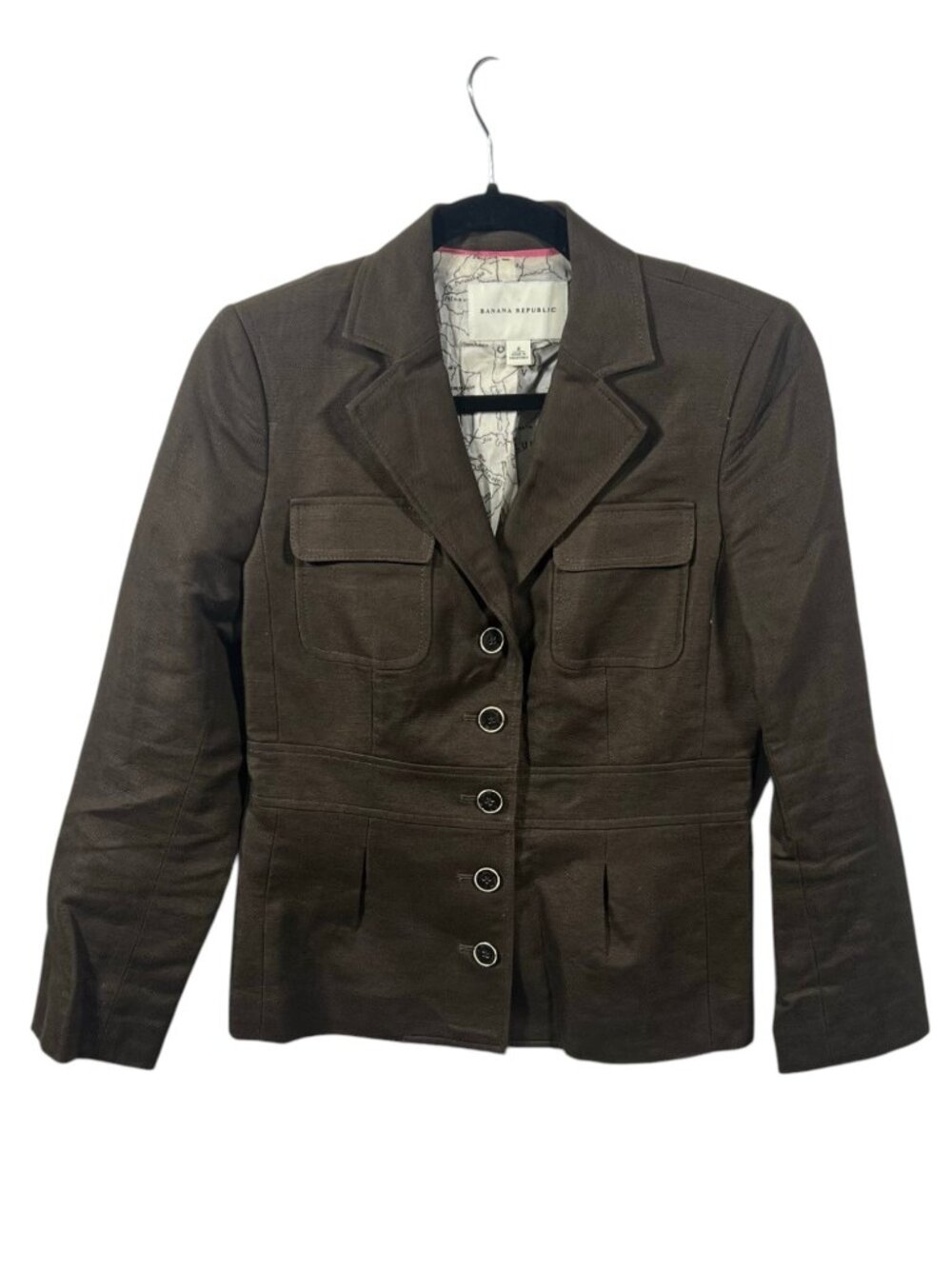 Banana Republic Jacket Womens Safari Utility Jacket Linen Blend 4 Brown Office